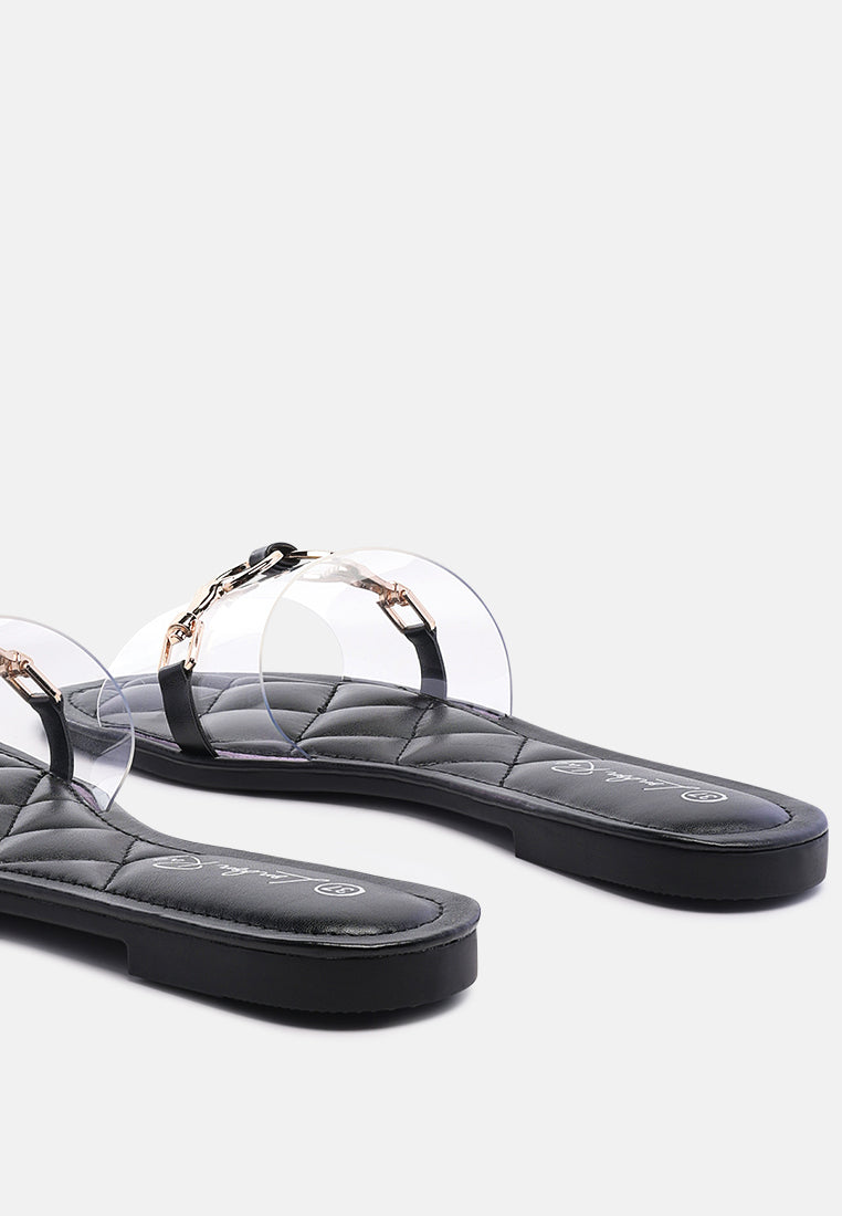 scoth clear buckled quilted slides#color_black