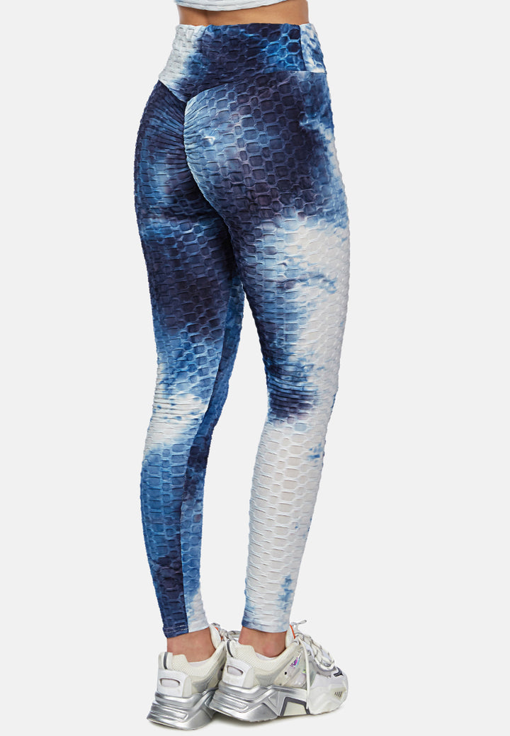 Scrunch Tie Dye Workout Pants#color_white-dark-blue