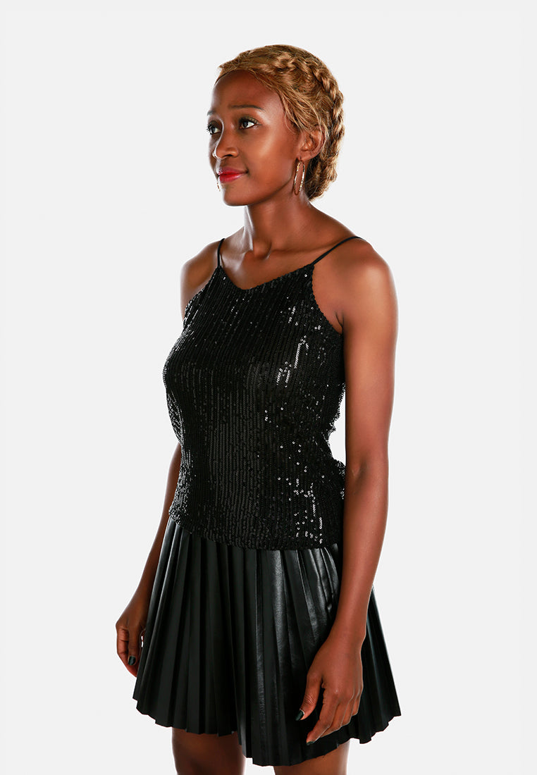 sequin sleeveless top#color_black