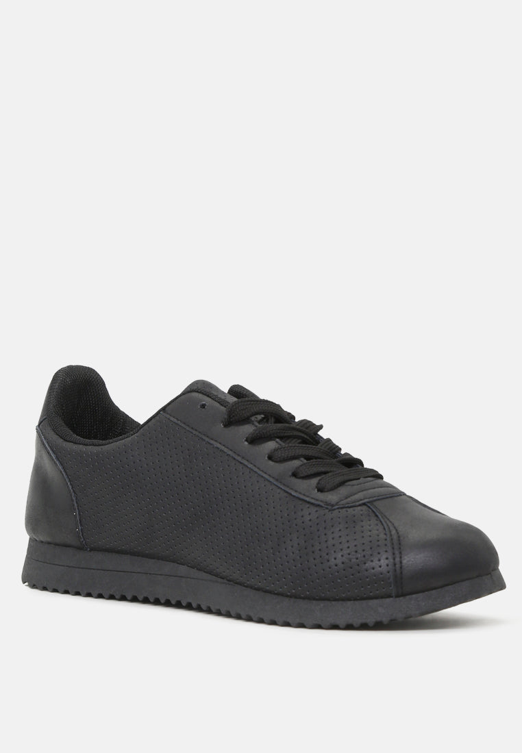 serena casual lace-up perforated sneakers#color_black