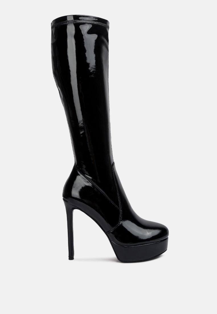shawtie high heel stretch patent calf boots#color_black