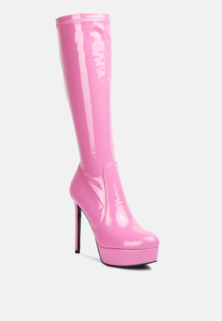 shawtie high heel stretch patent calf boots#color_pink 