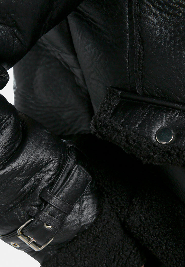 shearling collar short jacket#color_black