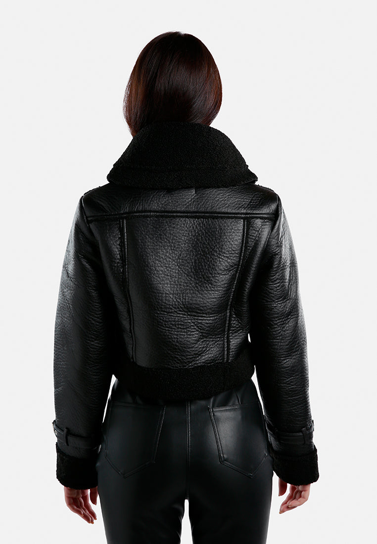 shearling collar short jacket#color_black