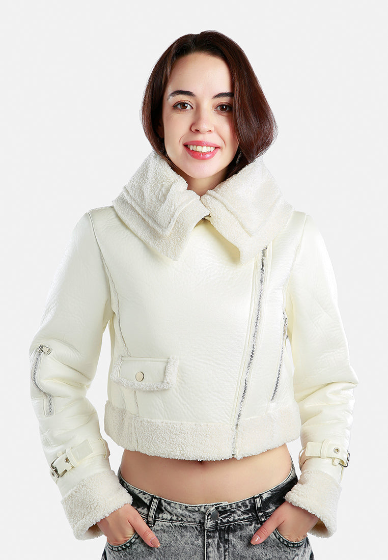 shearling collar short jacket#color_cream