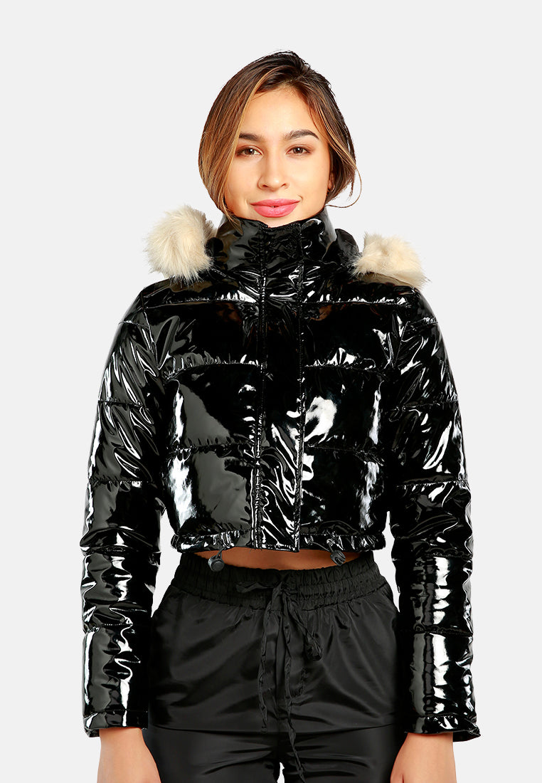 shearling hoodie cropped puffer jacket#color_black