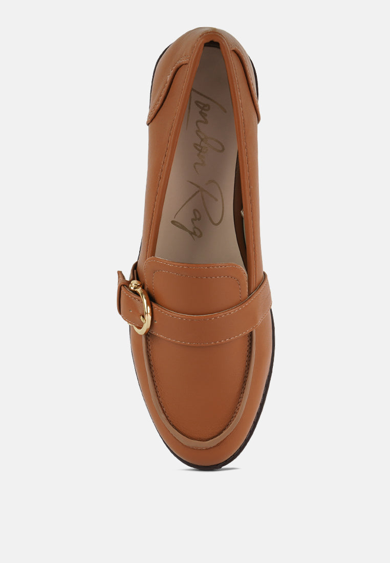 sheboss buckle detail loafers#color_tan