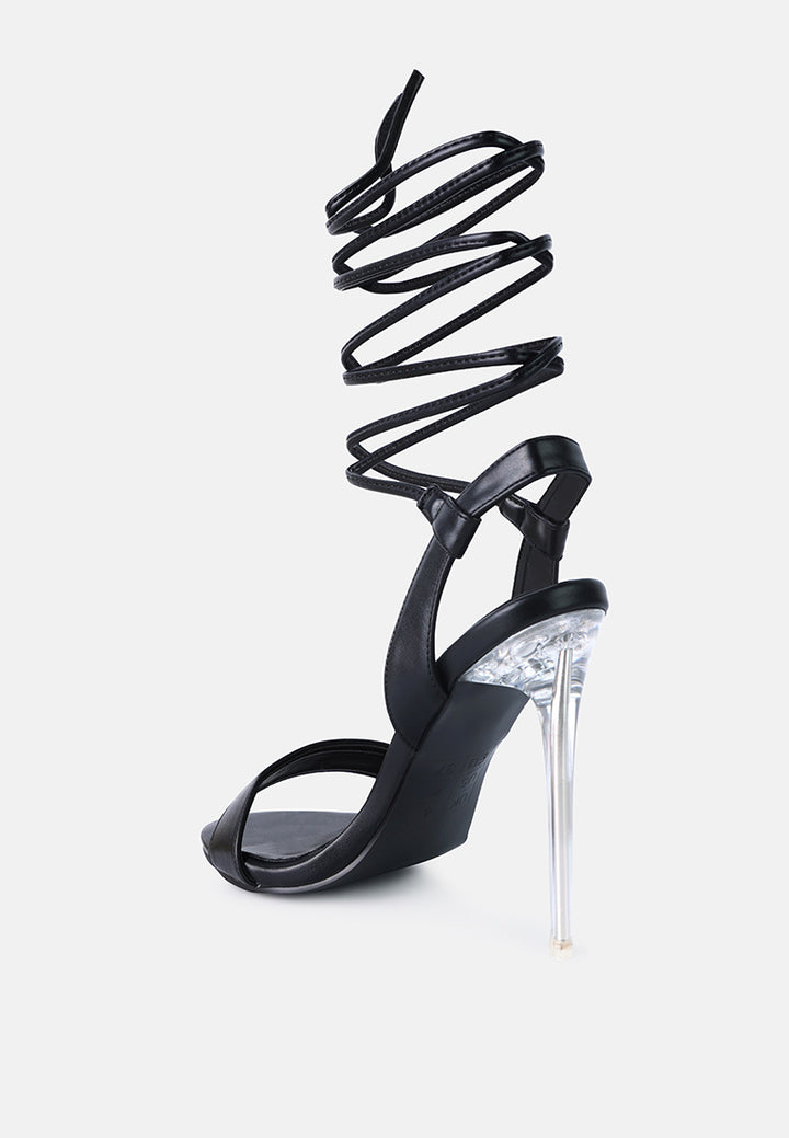 sheeny clear stiletto lace up sandals#color_black