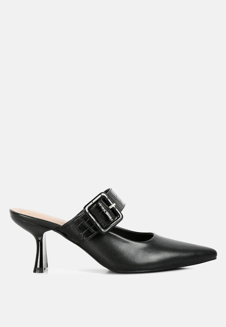 shein star slim block heel mules#color_black
