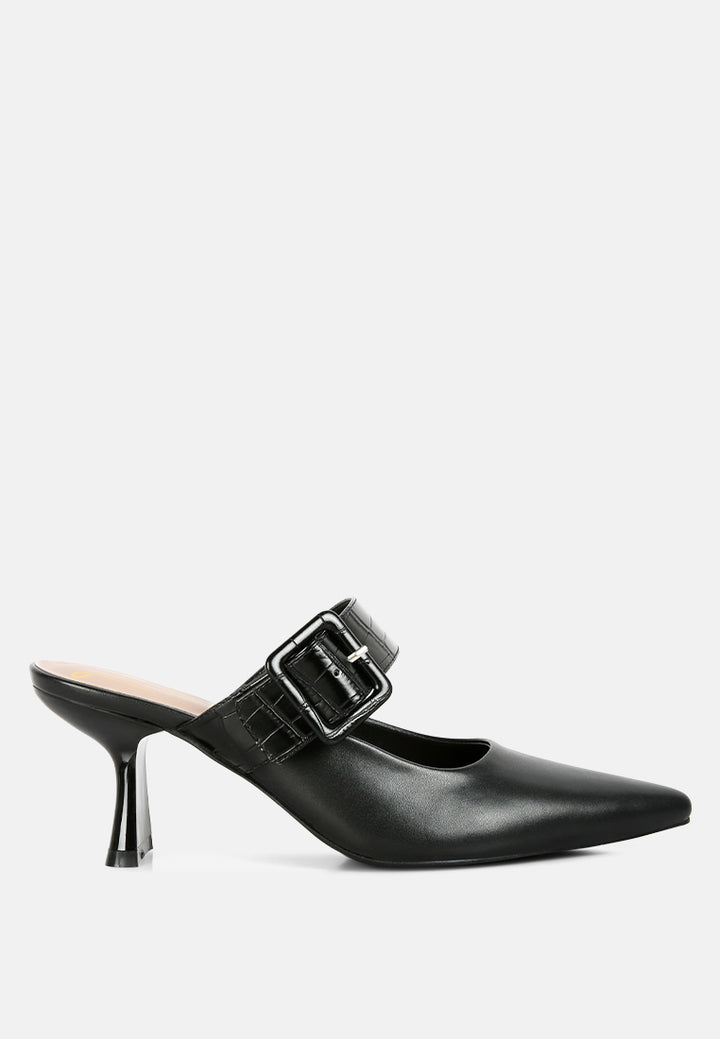 shein star slim block heel mules dengan mode#color_black