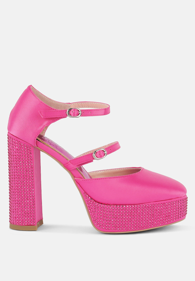 shiver rhinestones embellished platform mary jane sandals#color_hot-pink