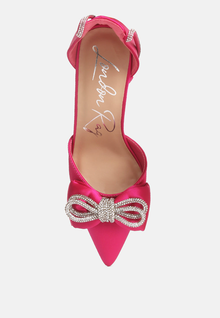 shoeverse satin stiletto heels with embellished bow#color_pink