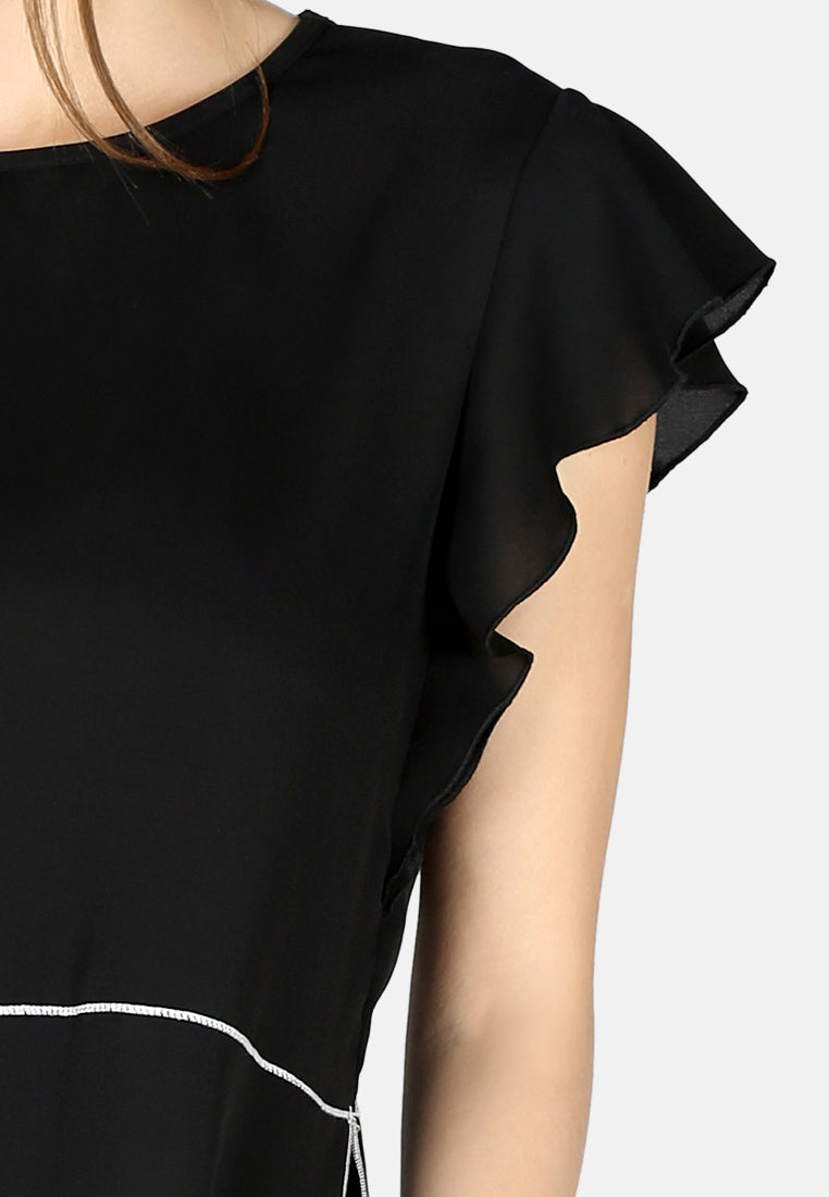 short flutter sleeve casual top#color_black