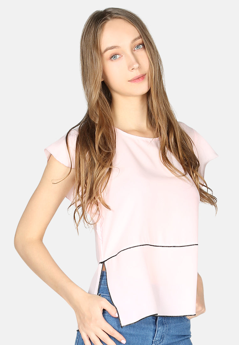 short flutter sleeve casual top#color_dusty-pink