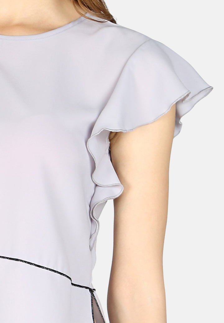 short flutter sleeve casual top#color_grey