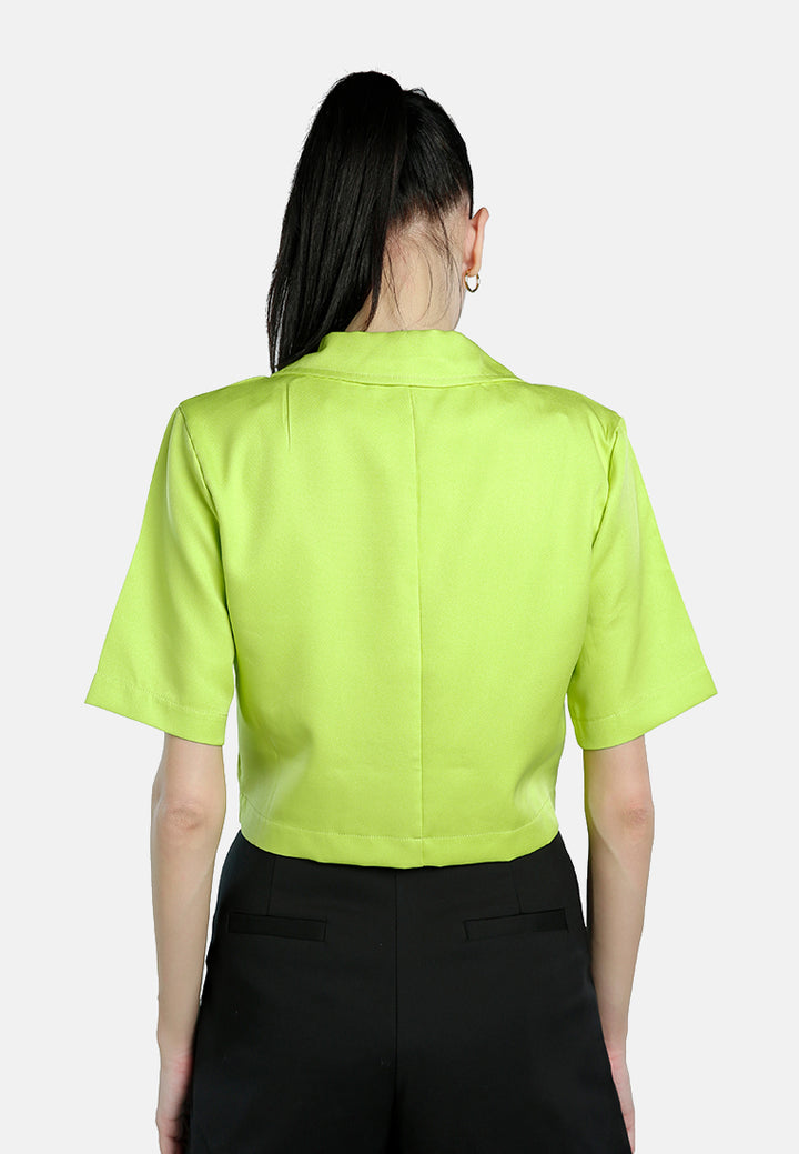short sleeved cropped blazer jacket#color_sage green