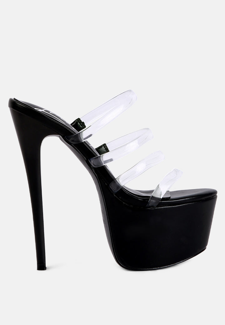 shots up ultra high heel clear straps sandals#color_black