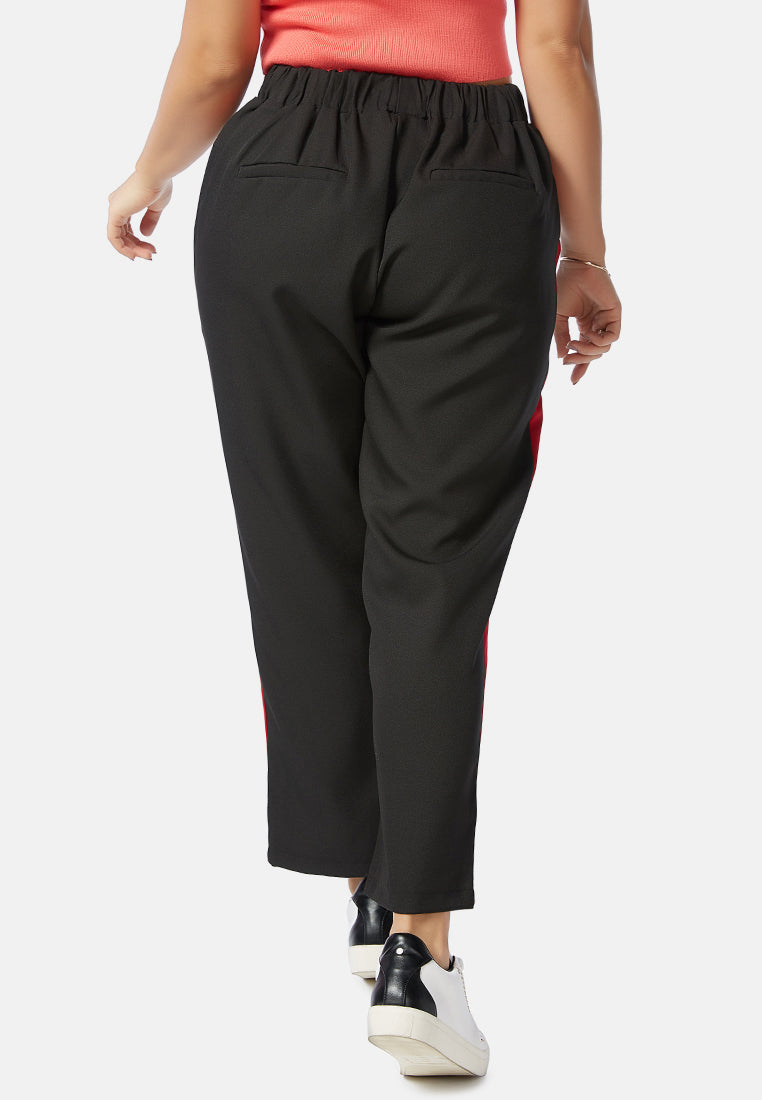side taped straight trousers#color_black