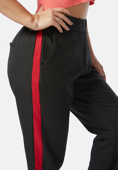 side taped straight trousers#color_black
