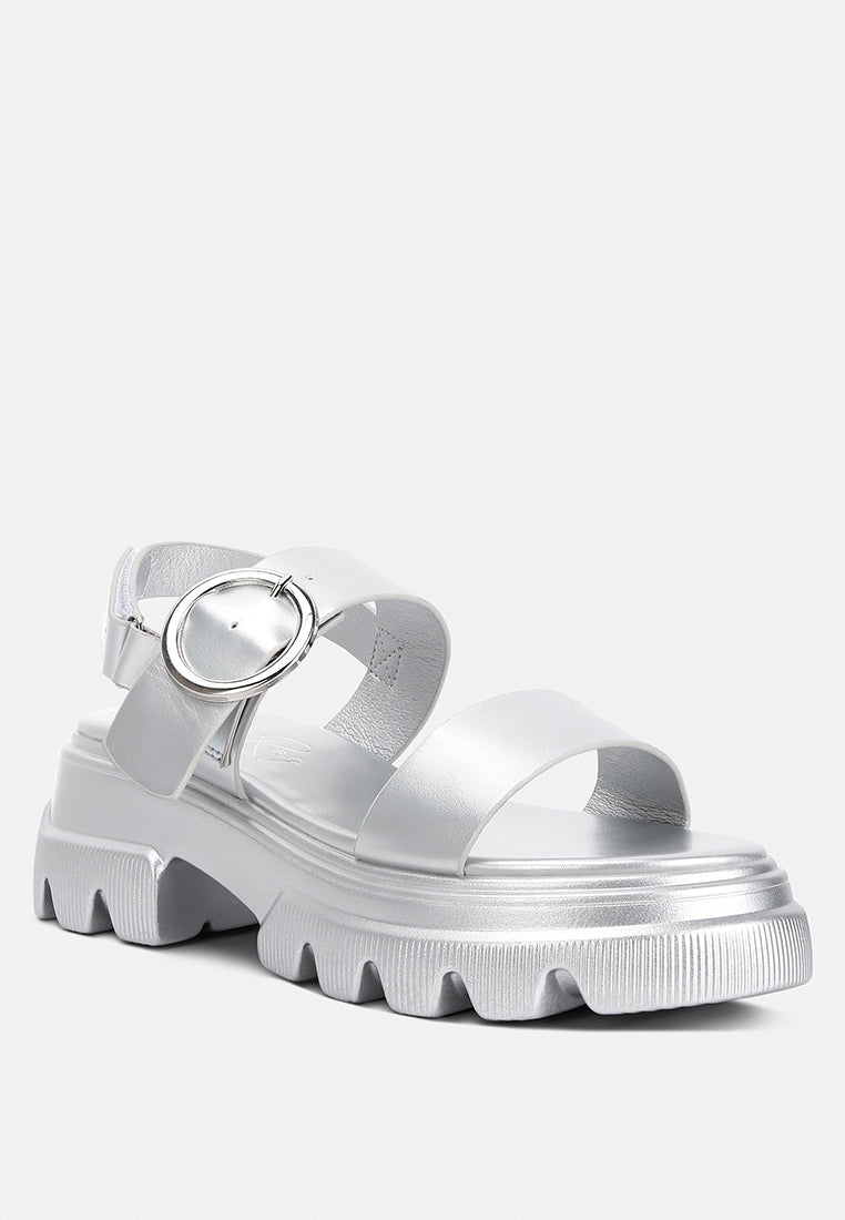 metallic chunky sandals by rag color_silver