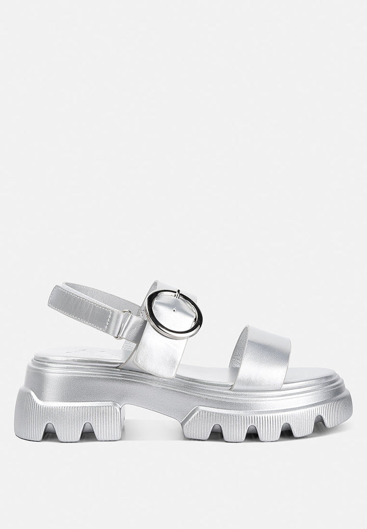 metallic chunky sandals by rag color_silver