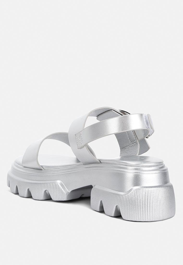 metallic chunky sandals by ruw color_silver