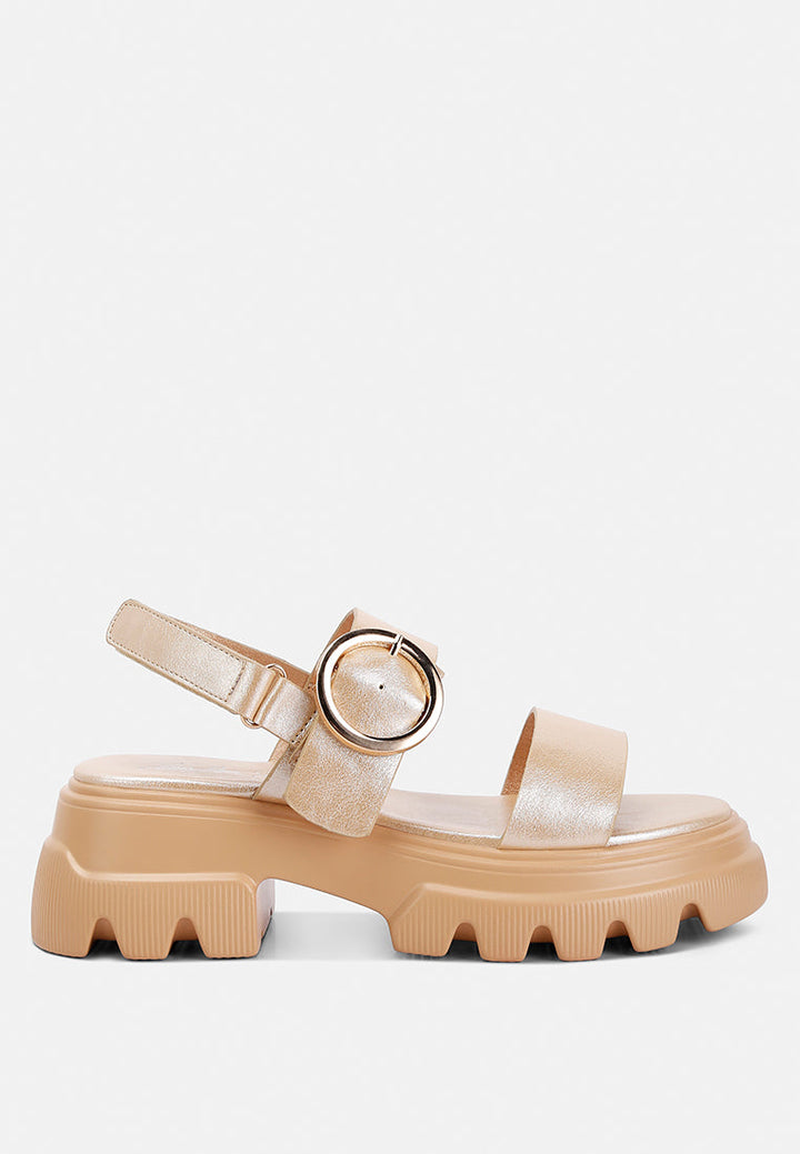 metallic chunky sandals by rag color_gold