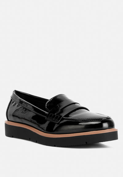 sinclair patent faux leather heeled loafers#color_black