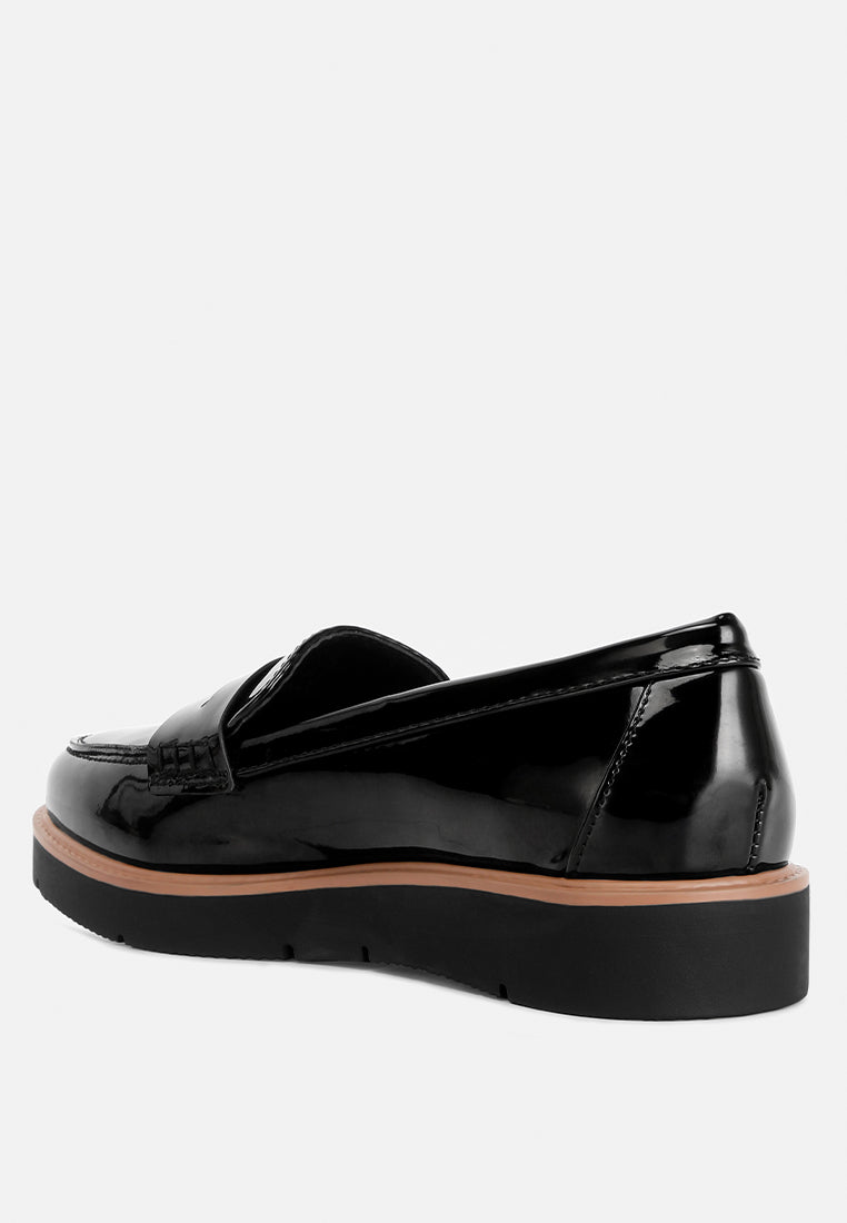 sinclair patent faux leather heeled loafers#color_black