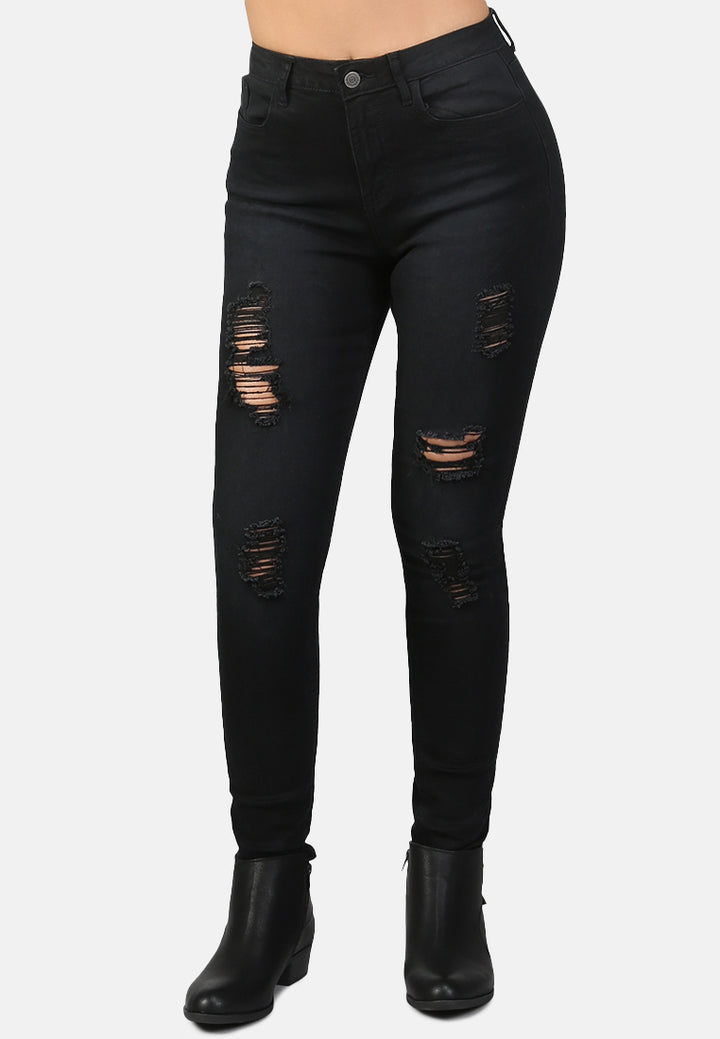 skinny fit distressed jeans#color_black
