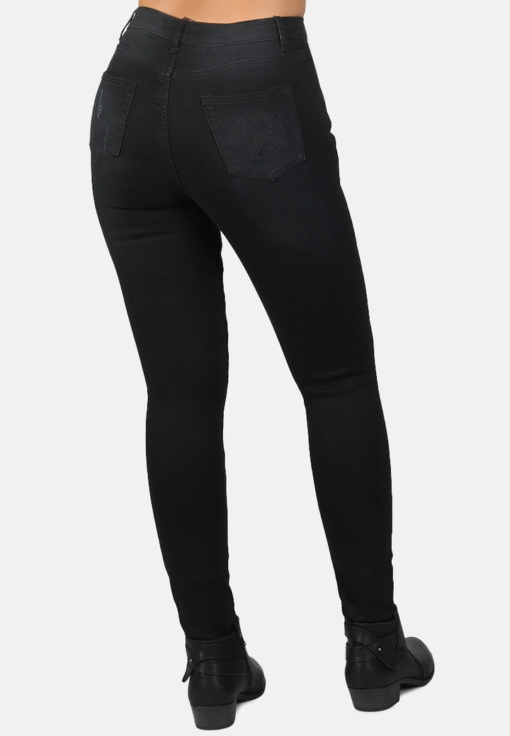 skinny fit distressed jeans#color_black