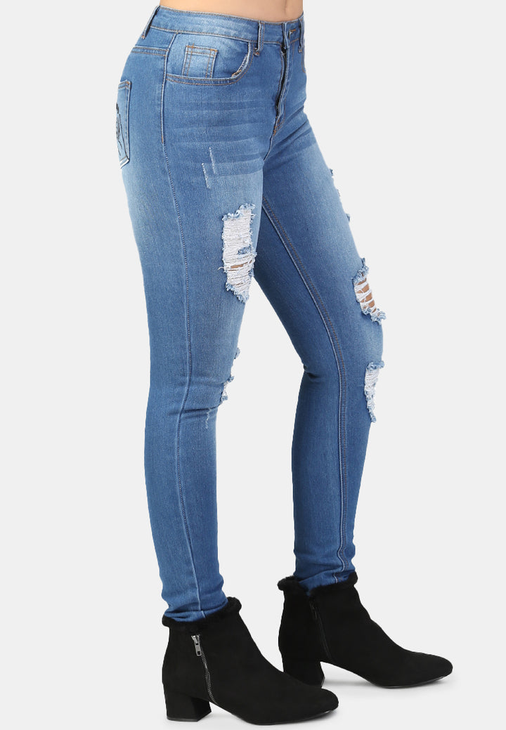 skinny fit distressed jeans#color_blue