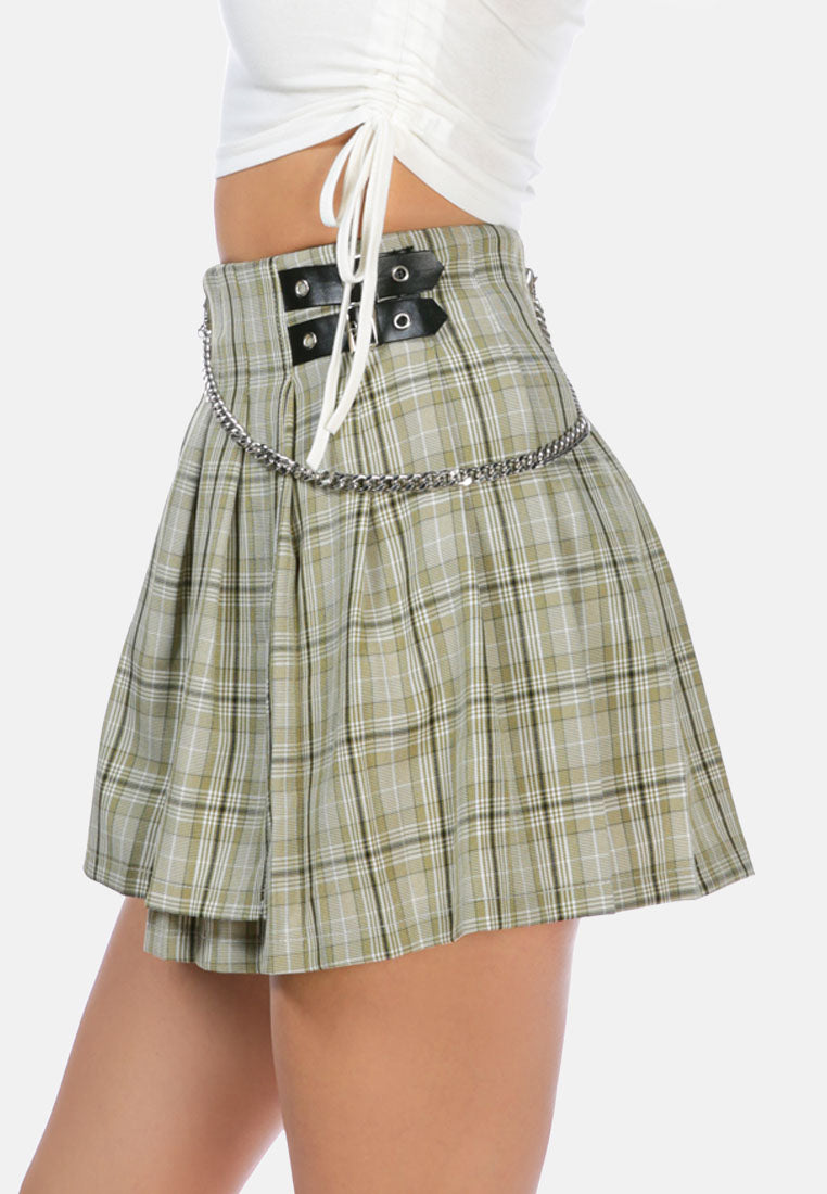 slate plaid chain detail mini skirt by ruw#color_green