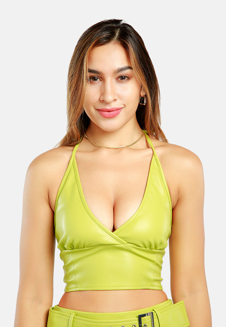 sleeveless knot halter top#color_lime