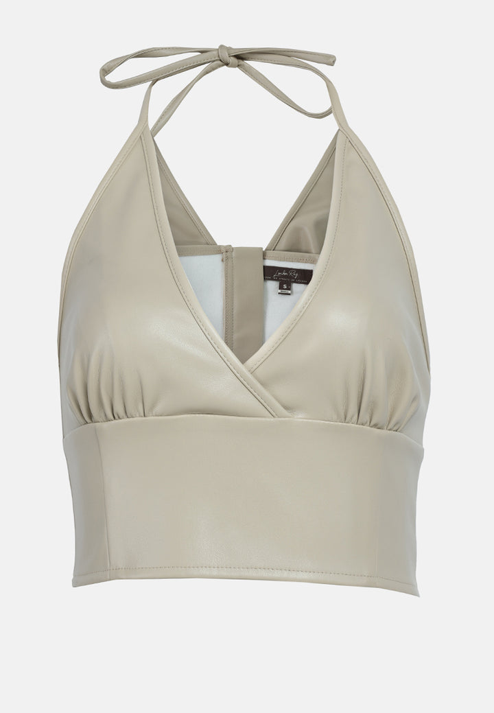 sleeveless knot halter top#color_stone