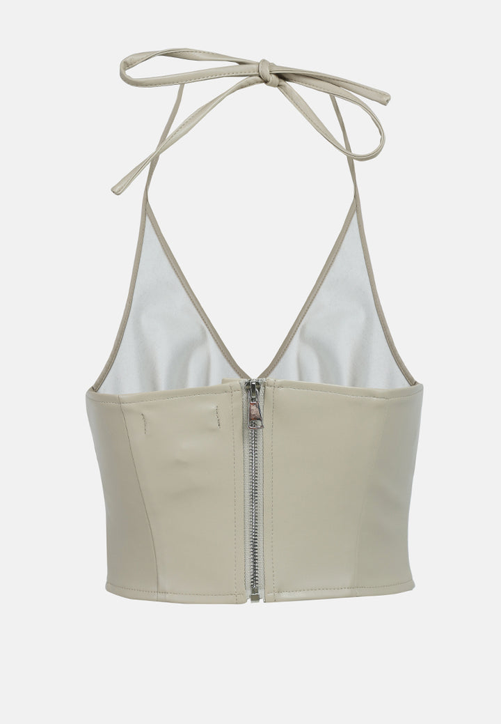 sleeveless knot halter top#color_stone