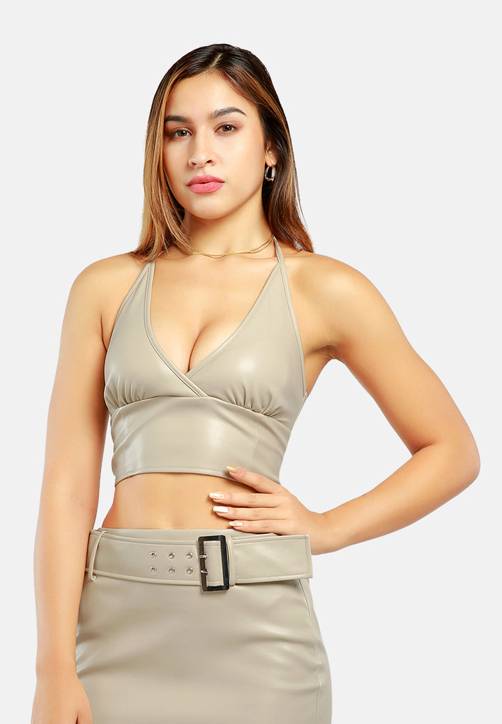 sleeveless knot halter top#color_stone