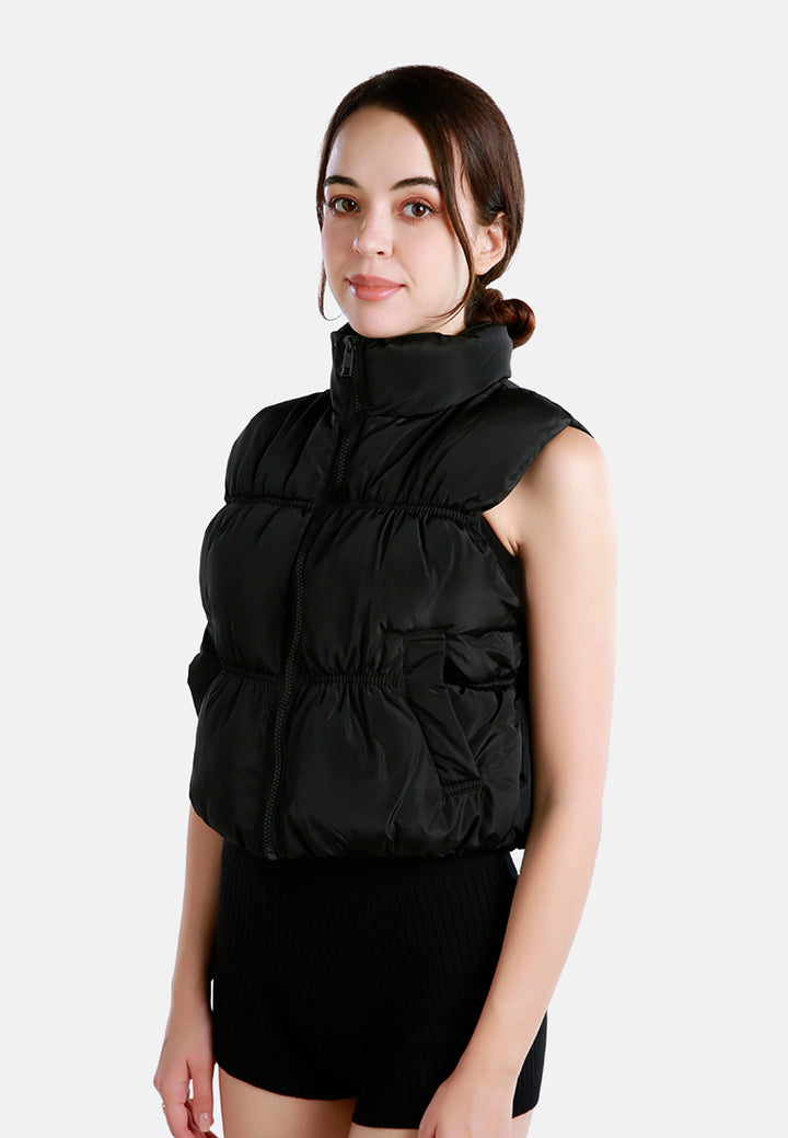 sleeveless puffer jacket#color_black