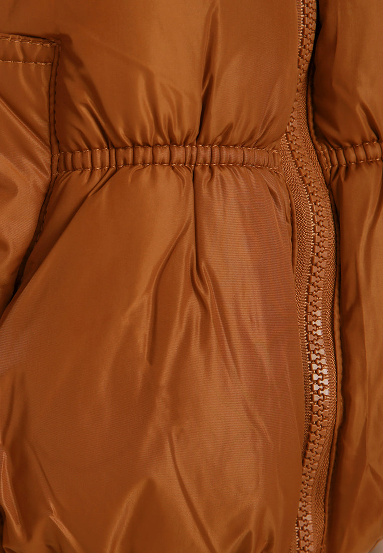 sleeveless puffer jacket#color_cognac
