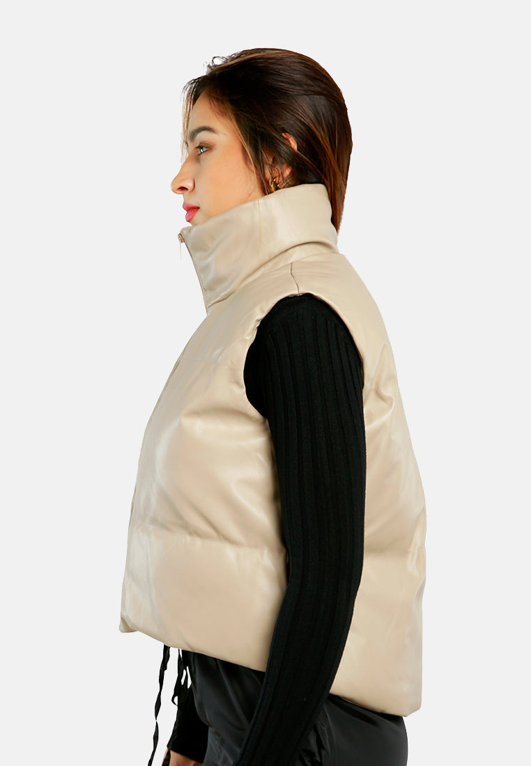 sleeveless turtleneck puffer jacket#color_beige