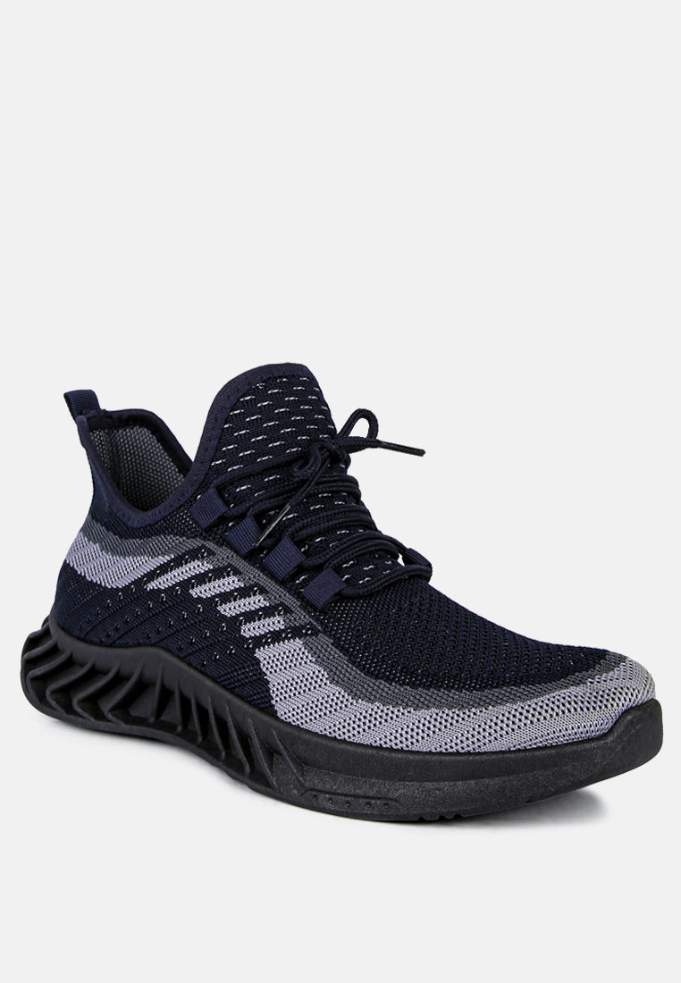 slip on knitted running trainers#color_black