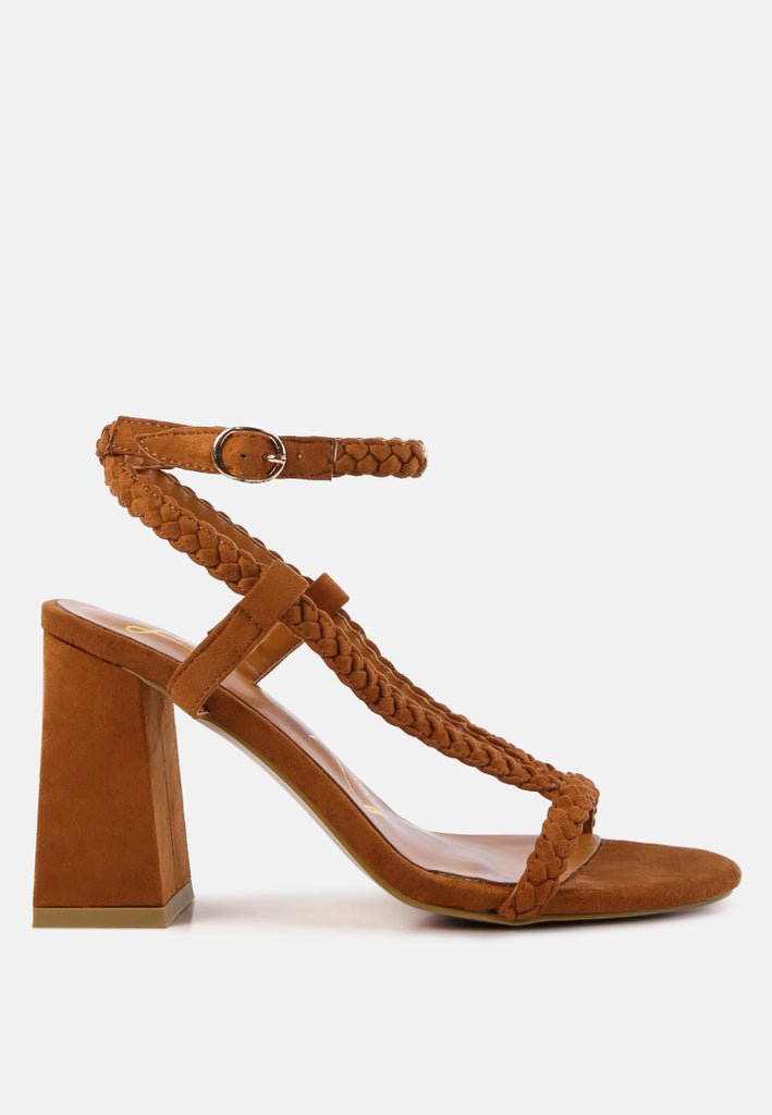 Brown suede shimmer strap heels | Street Style Store | SSS