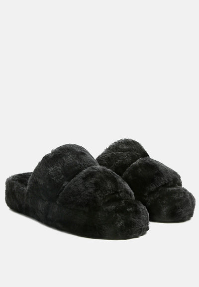 smoothie fur slip-on flats#color_black