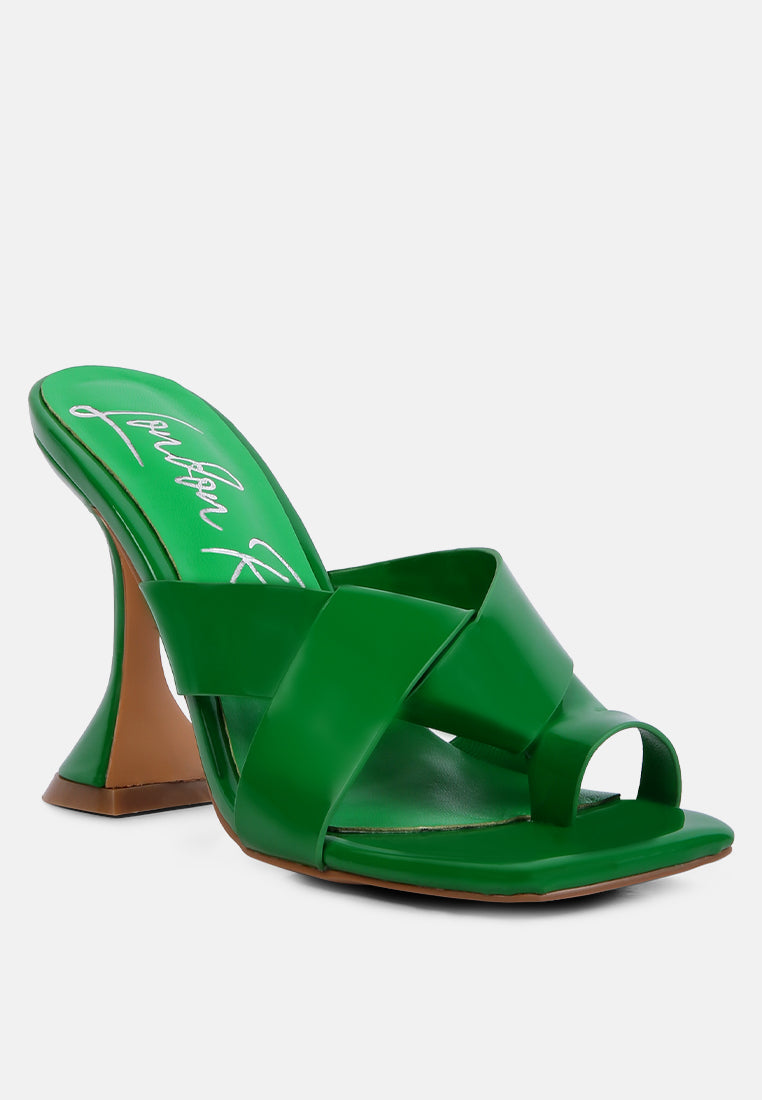 snatched intertwined toe ring heeled sandals#color_green