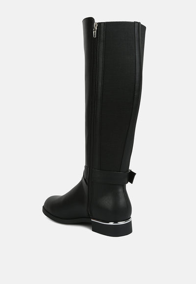 snowd belt embellished knee high boots#color_black