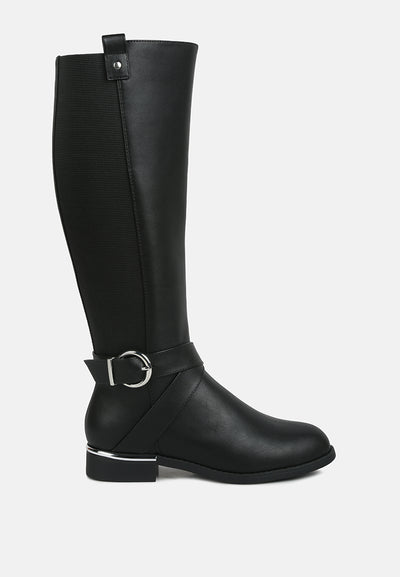 snowd belt embellished knee high boots#color_black