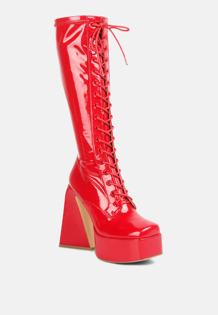snowflakes high platform calf boots#color_red