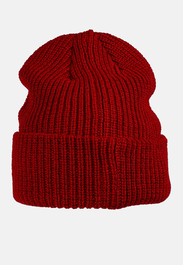 snuggly waffle cuff embroidered beanie by ruw#color_burgundy