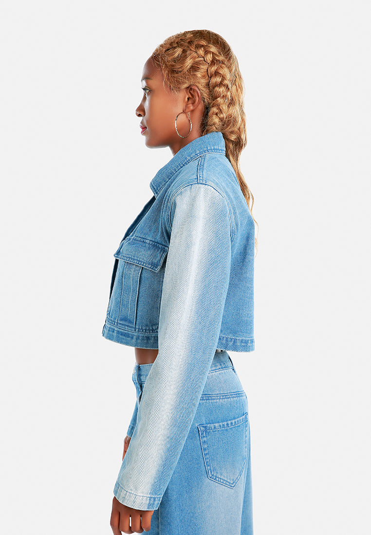 solid shoulder padded denim jacket#color_mid-blue