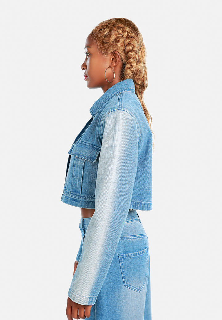 solid shoulder padded denim jacket#color_mid-blue